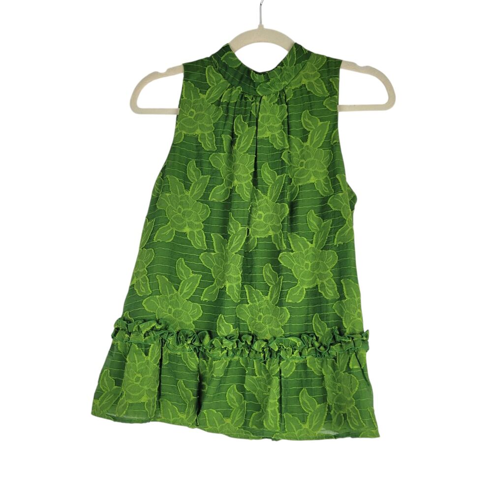 Anthropologie Top Maeve Green Floral Appliqué Savannah Swing Blouse Size 2